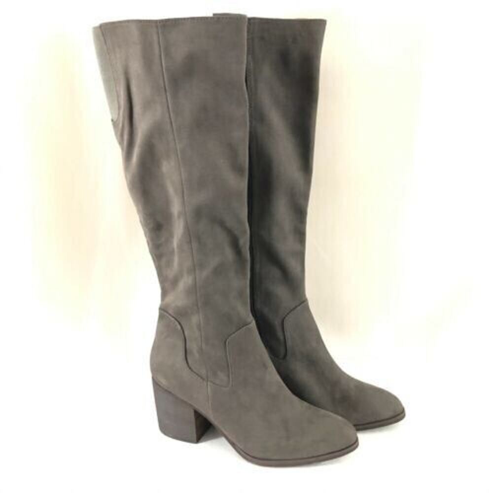 Abound Womens Boots Faux Suede Zipper Block Heel Gray Size 8 Medium Knee High